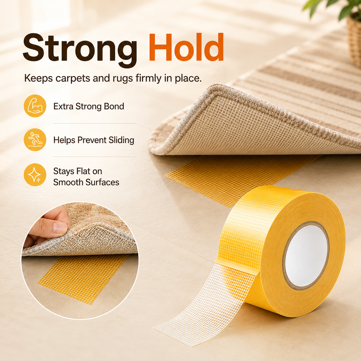 Heavy Duty Double Sided, Strong Adhesive PET Tape, Removable No Residue