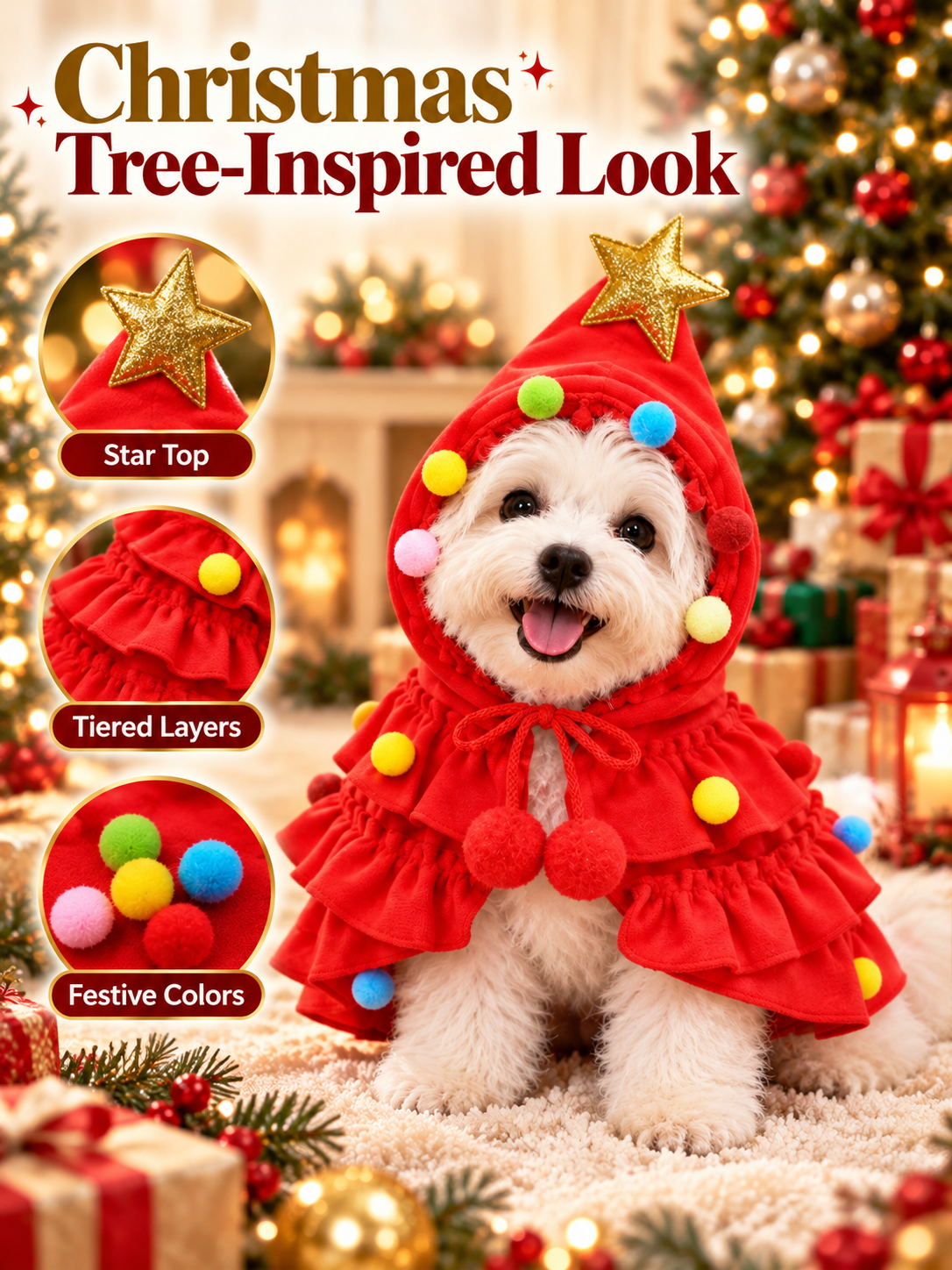 🐶🎄Christmas Tree Pet Cloak Costume for Dogs and Cats