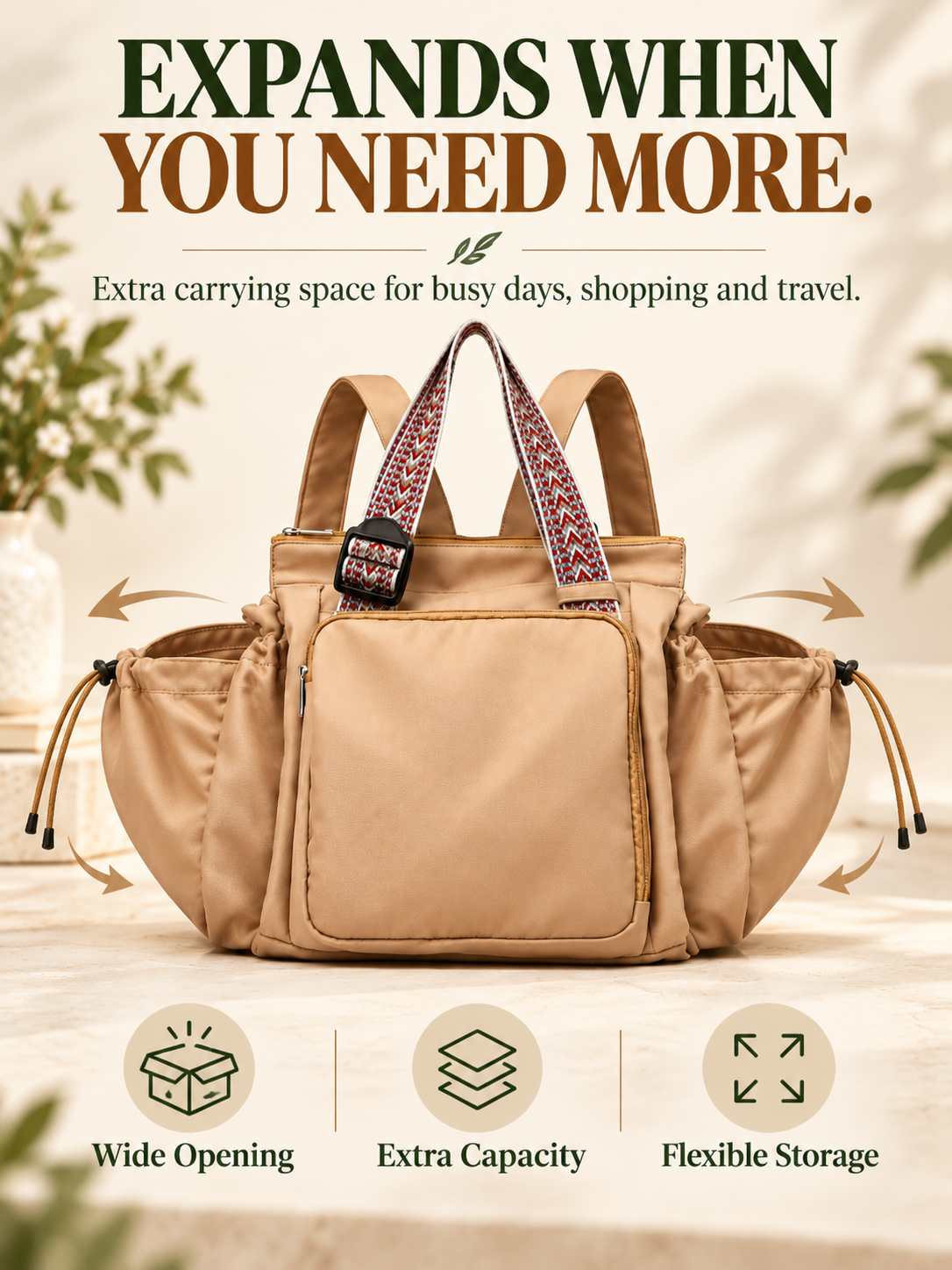 Expandable Tote Bag for Women – Large Capacity Multi-Pocket Work & Travel Bag