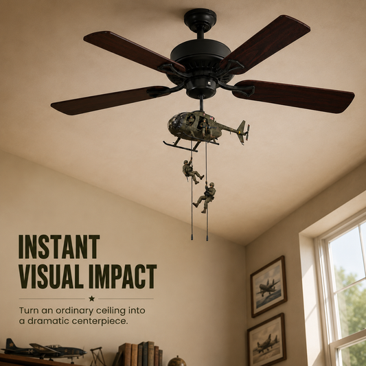 🚁 Military Helicopter Ceiling Fan Decor – MH-6 Little Bird - Rappel Edition