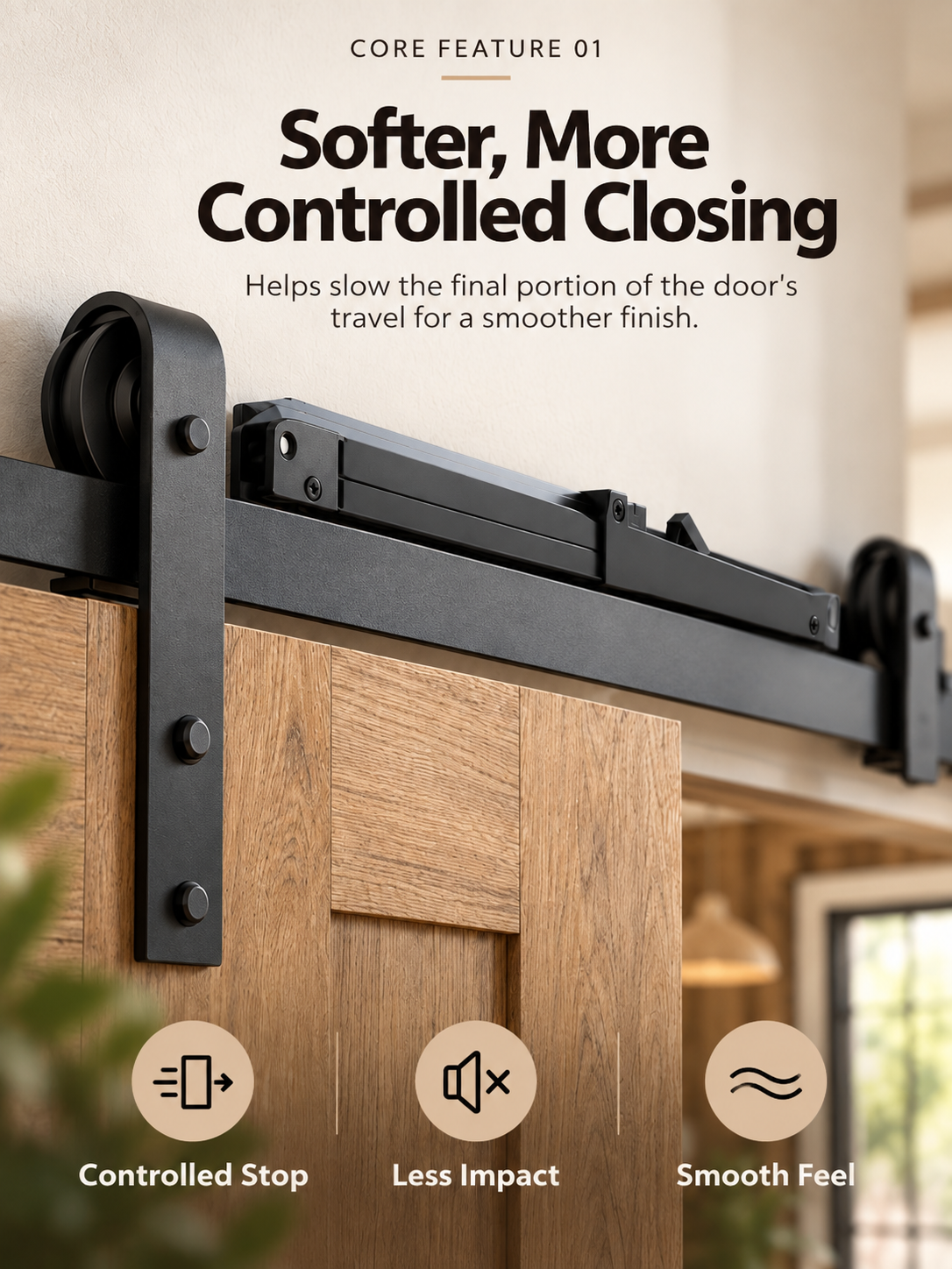 🚪 Barn Door Soft Close Kit – Hidden Anti-Slam Damper Hardware for 88–132 lb Flat Track Sliding Doors