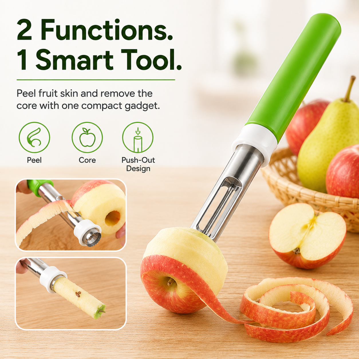 2-in-1 Apple Corer & Peeler 🍎🔪 , Stainless Steel Fruit Tool , Must-Have Kitchen Gadget ✨