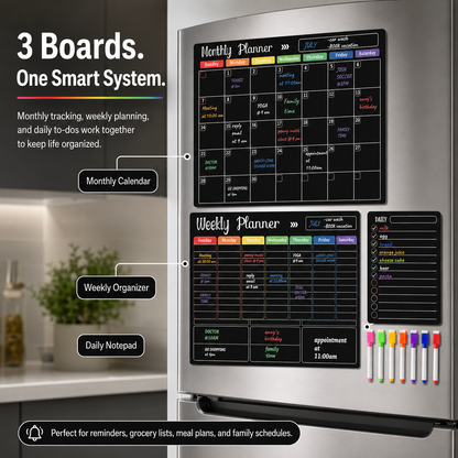 📅 Black Magnetic Dry Erase Boards Set of 3 | Ultimate Fridge Organizer & Planner ✨