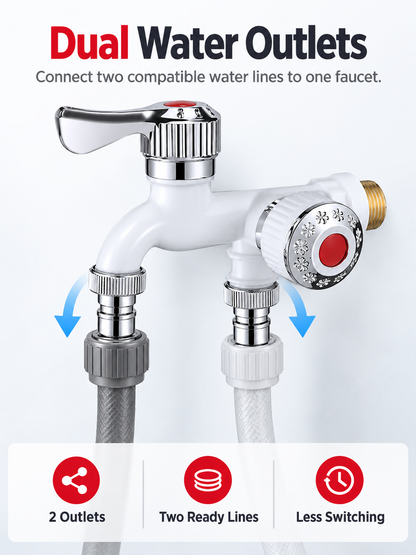 💧 Dual-Outlet Faucet – Two Independent Water Connections for Laundry, Garden & Everyday Cleaning