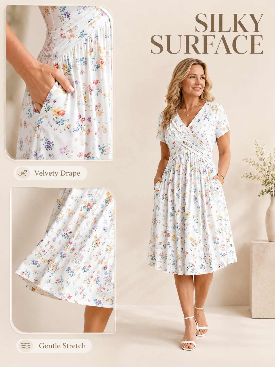 🥳2026 HOT SALE ✨Women's V-Neck Floral Print Dress with Twist Waist