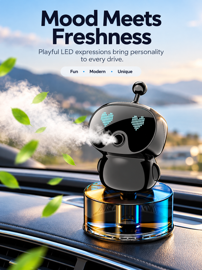 🤖 Smart Car Air Freshener – Rechargeable LED Expression Aroma Diffuser For A Fresh & Fun Drive