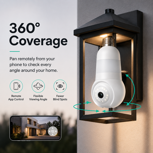 🚨 2K Light Bulb Security Camera – Wireless 360° Home Surveillance System with Night Vision & Two-Way Audio