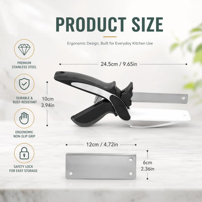 ✂️ 2 in 1 Kitchen Scissors for Food - Stainless Steel Cutting Board Scissors with Safety Lock