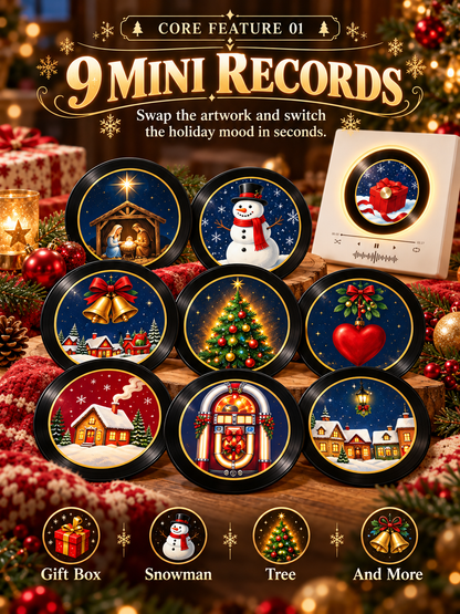 🎄 Christmas Mini Vinyl Music Player – Magnetic Fridge Frame with 9 Records