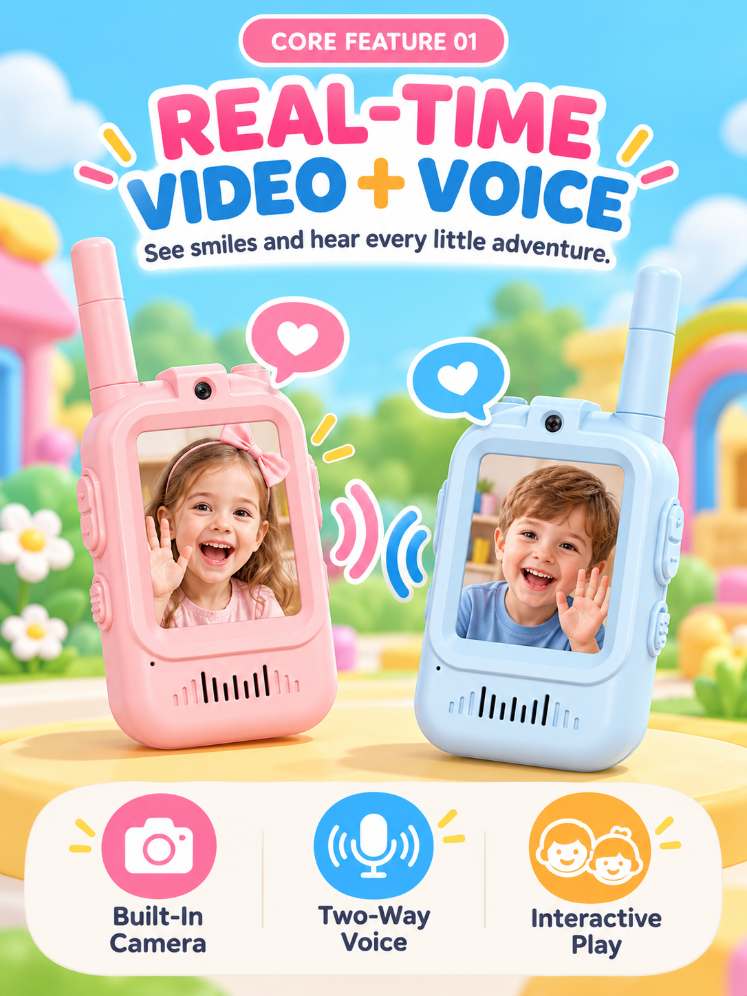 🌈Kids Video Walkie Talkie Set (2-Pack) – Intercom with Camera & Screen