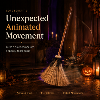 🧹 Animated Witch Broom Halloween Decor