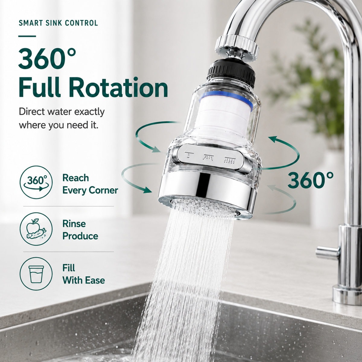 🚰360° Rotating Faucet Filter Attachment — 6-Layer Purification & 3 Water Flow Modes