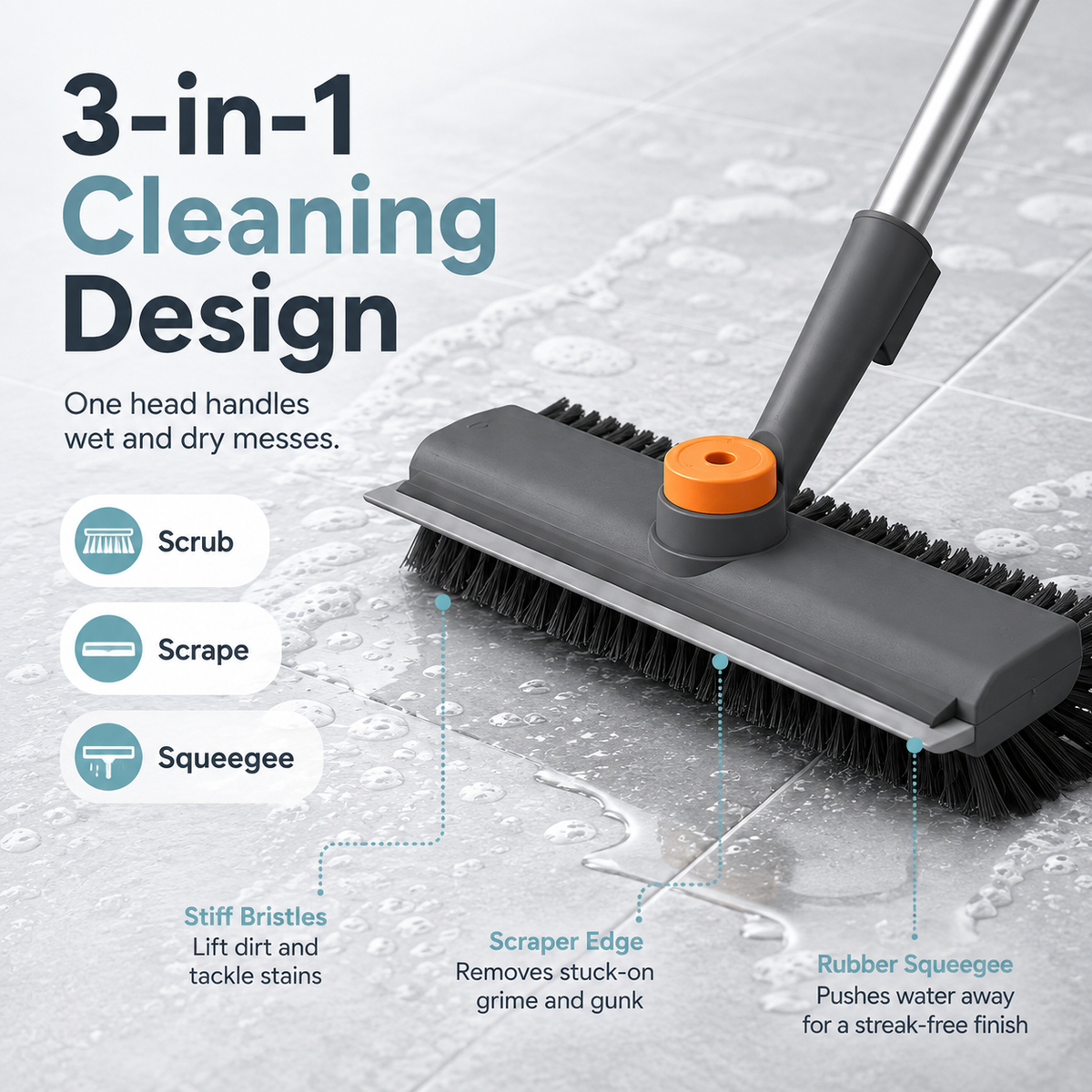 ⚡Hot Sales 49% OFF🔥Floor Scrub Brush Bathtub Brush with Long Handle 3 in 1