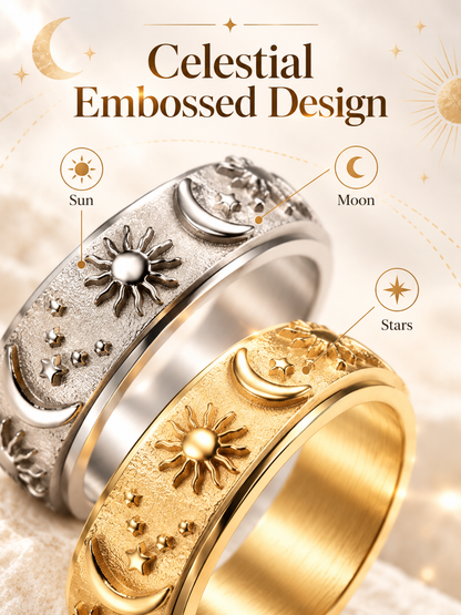 💍Sun‑Moon‑Star Embossed Rotating Spinner Ring Collection