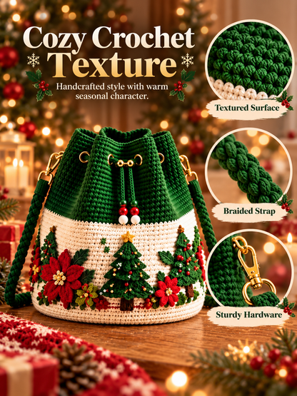 🎄 Christmas Crochet-Style Bucket Bag — Festive Charm for Every Outfit & a Thoughtful Gift for Her 🎁