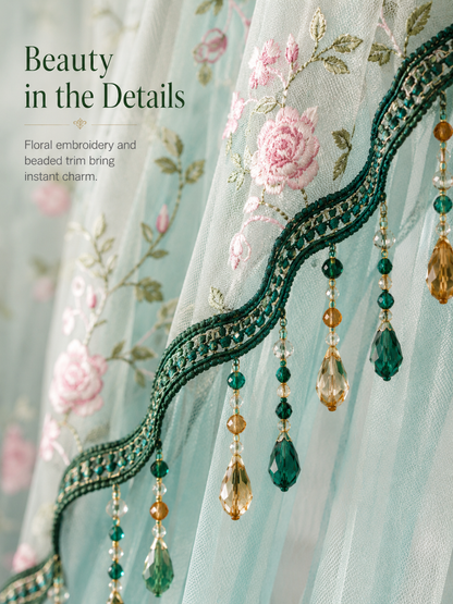 🌸 Extra-Wide Embroidered Beaded Doorway Curtain