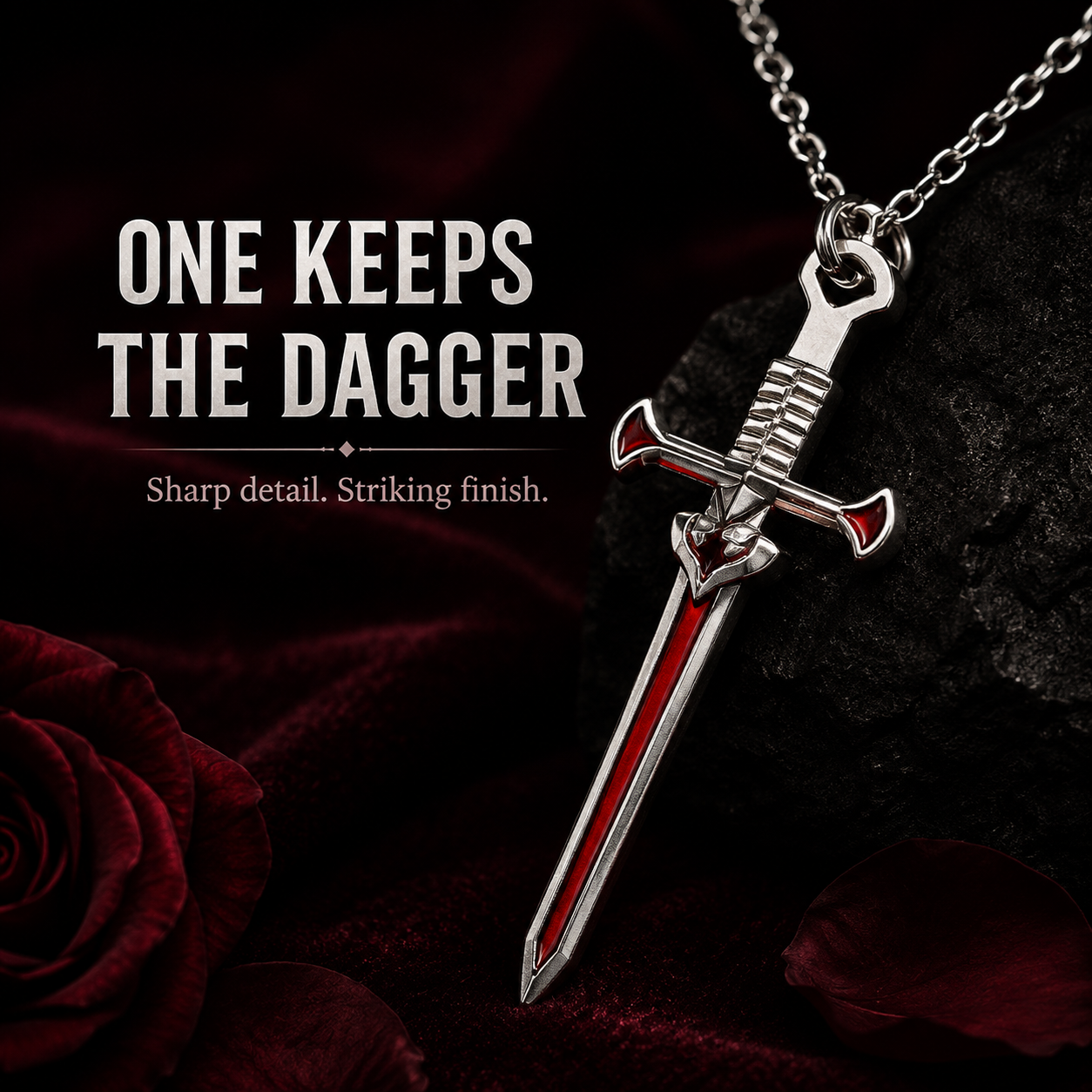 🖤 Heart & Dagger Couple Necklace Set – Two-Piece Gothic Matching Pendants