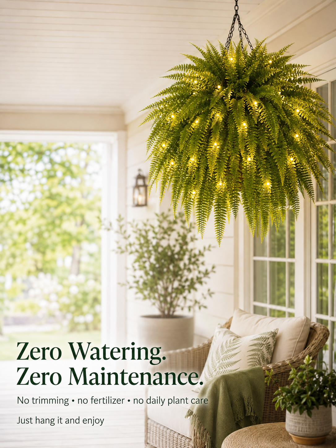 Glowing Boston Ferns with Lights – 🌿 Zero Watering, Zero Maintenance