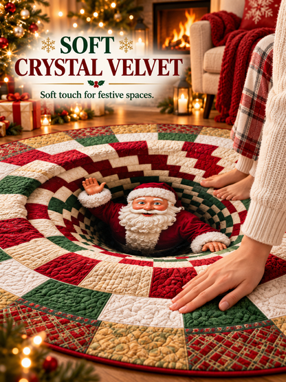 🎄 3D Christmas Optical Illusion Round Rug – Festive Crystal Velvet Holiday Floor Mat