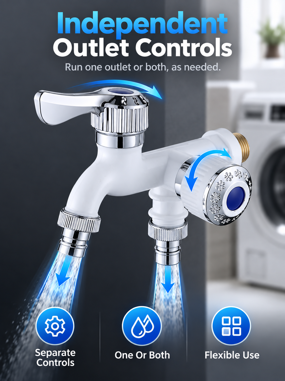 💧 Dual-Outlet Faucet – Two Independent Water Connections for Laundry, Garden & Everyday Cleaning