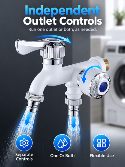 💧 Dual-Outlet Faucet – Two Independent Water Connections for Laundry, Garden & Everyday Cleaning
