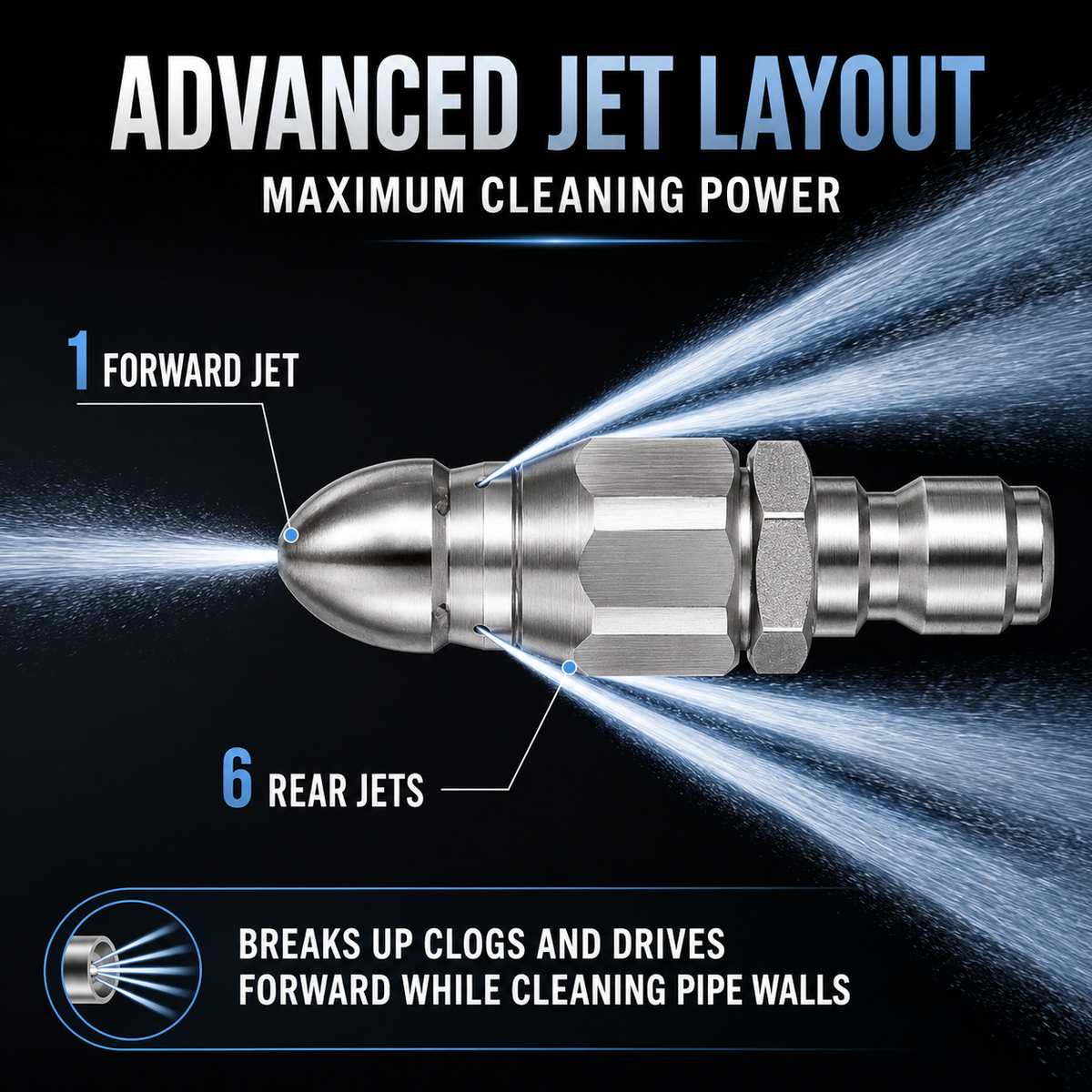 🚿 Powerful Stainless Steel Sewer Jetter Nozzle – Up to 5000 PSI for Deep Drain Cleaning! 💧