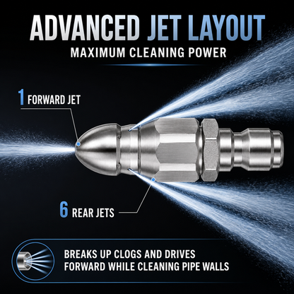🚿 Powerful Stainless Steel Sewer Jetter Nozzle – Up to 5000 PSI for Deep Drain Cleaning! 💧