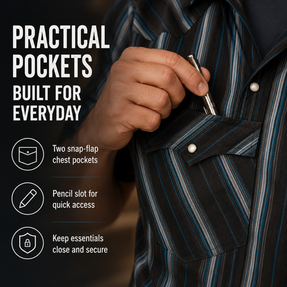 Men’s Striped Western Snap Shirt – Short Sleeve Workwear
