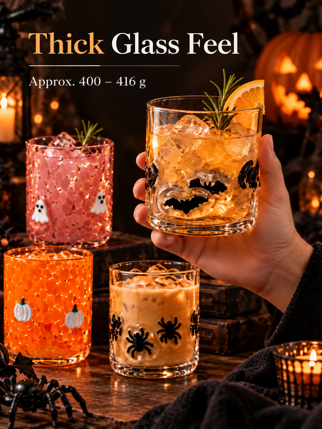 🎃 Festive 3D Appliqué Glass Tumbler – Halloween & Christmas Holiday Drinkware
