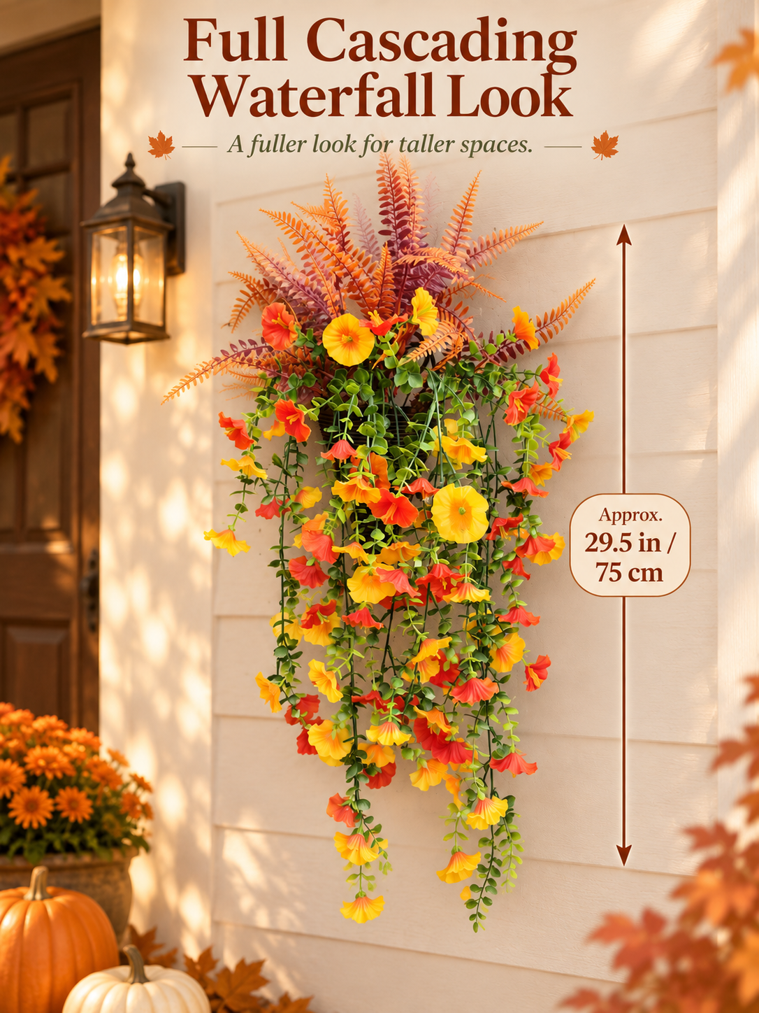 🍂 Cascading Autumn Floral Swag – Lush Fall Porch & Entryway Hanging Décor