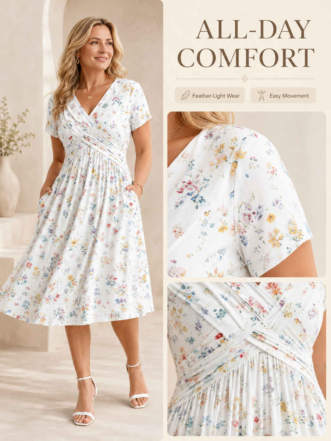 🥳2026 HOT SALE ✨Women's V-Neck Floral Print Dress with Twist Waist