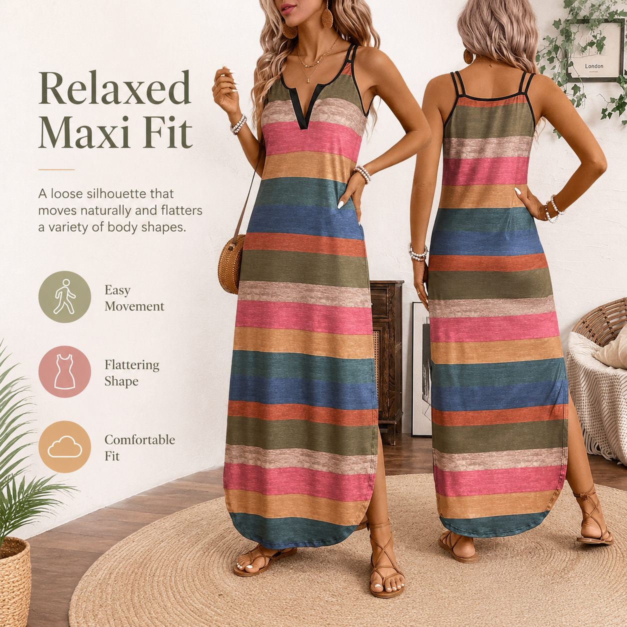 👗Colorful Striped Maxi Dress