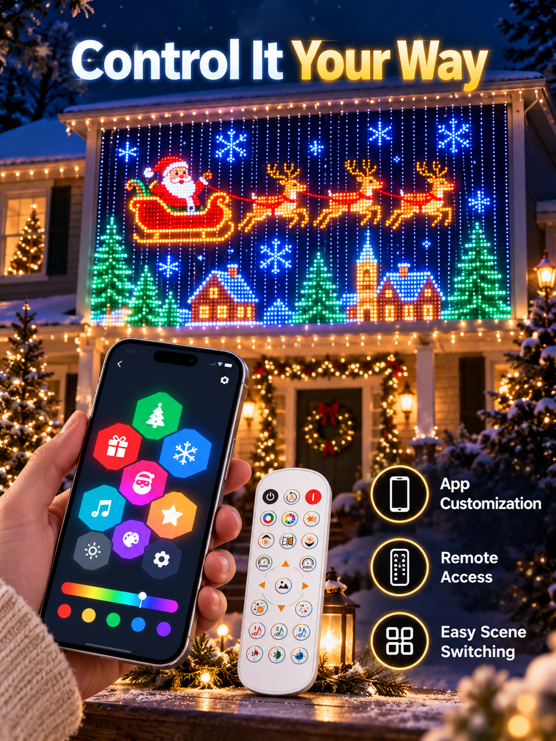 🎄 DIY Christmas Pixel Curtain Lights – App-Controlled 400 LED Animated Display