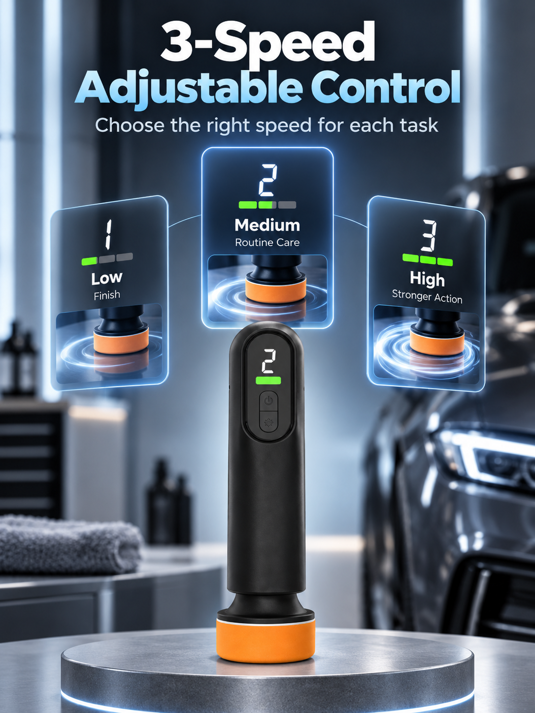 🚗 Cordless 3-Speed Car Polisher – 12,000 RPM Deluxe Scratch & Shine Detailing Kit