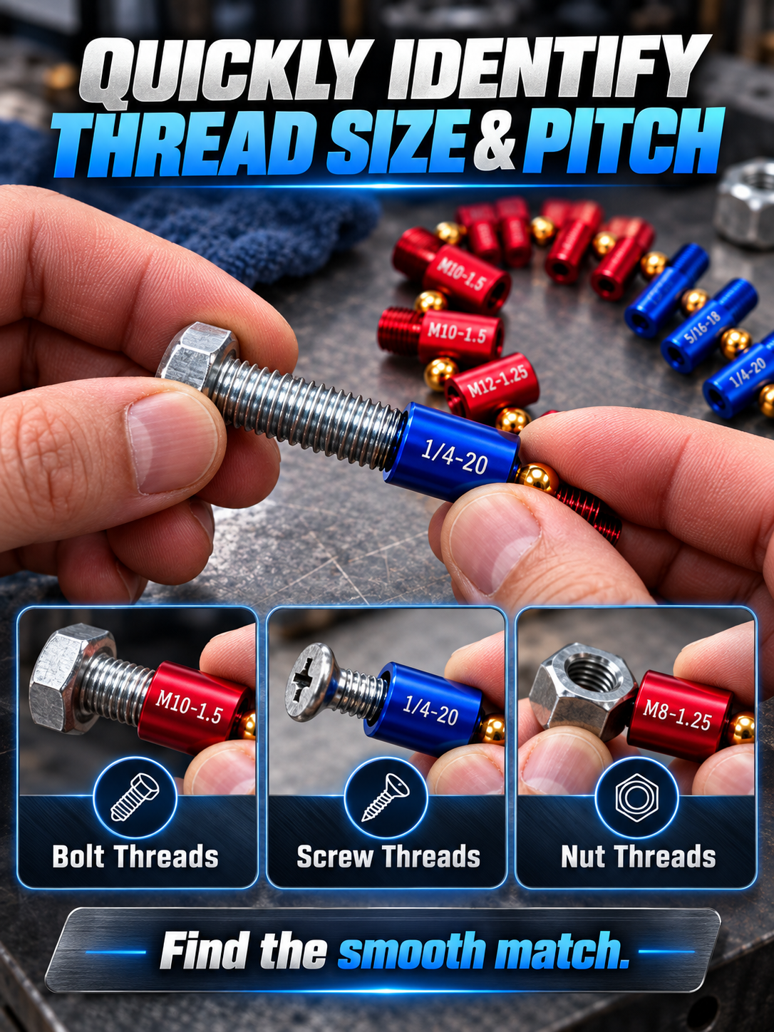 🔩 26-Piece Nut & Bolt Thread Gauge – Metric & SAE Size Checker