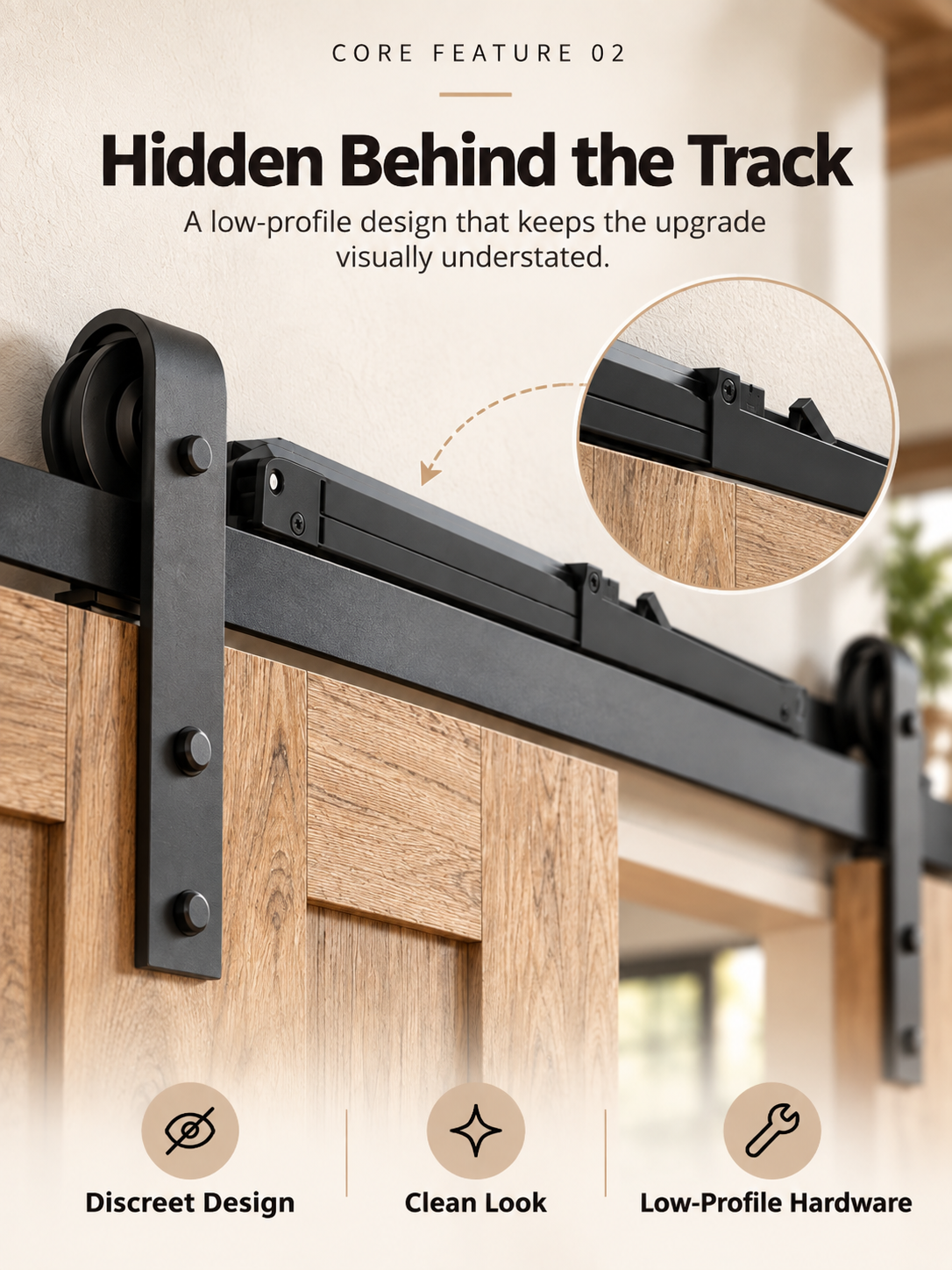 🚪 Barn Door Soft Close Kit – Hidden Anti-Slam Damper Hardware for 88–132 lb Flat Track Sliding Doors