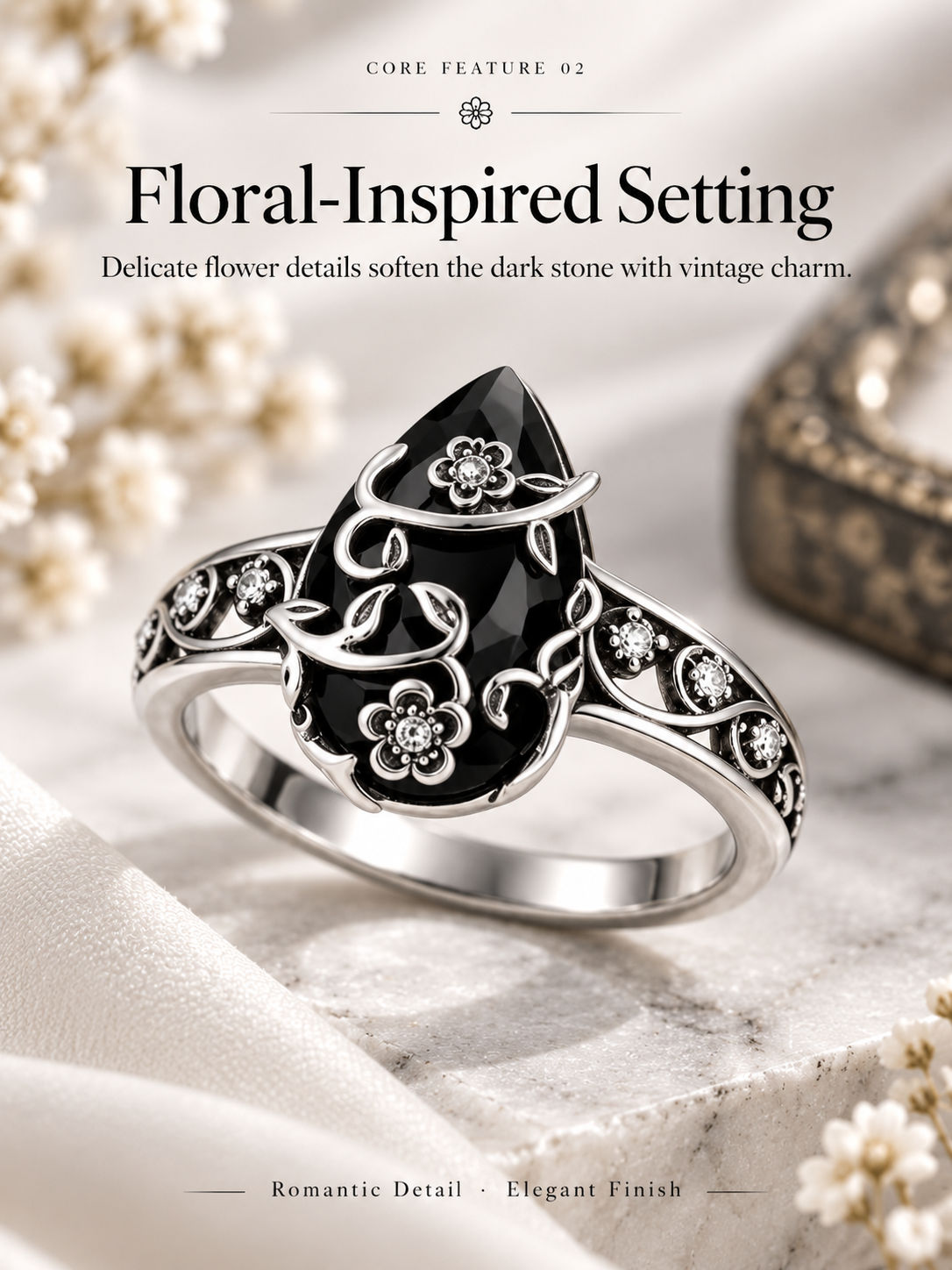 🌸 Vintage Boho Floral Gem Ring – Elegant Silver-Tone Women’s Statement Jewelry