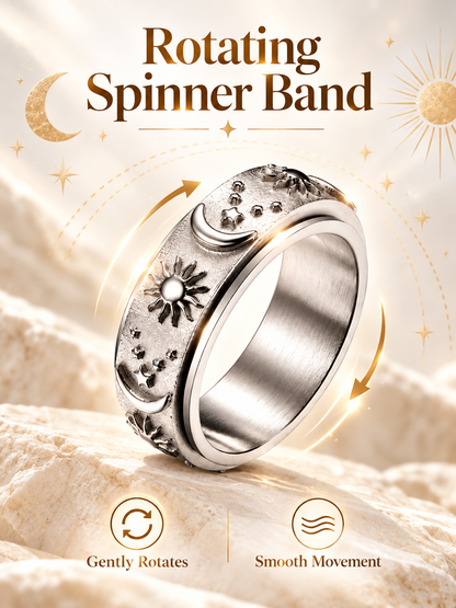 💍Sun‑Moon‑Star Embossed Rotating Spinner Ring Collection