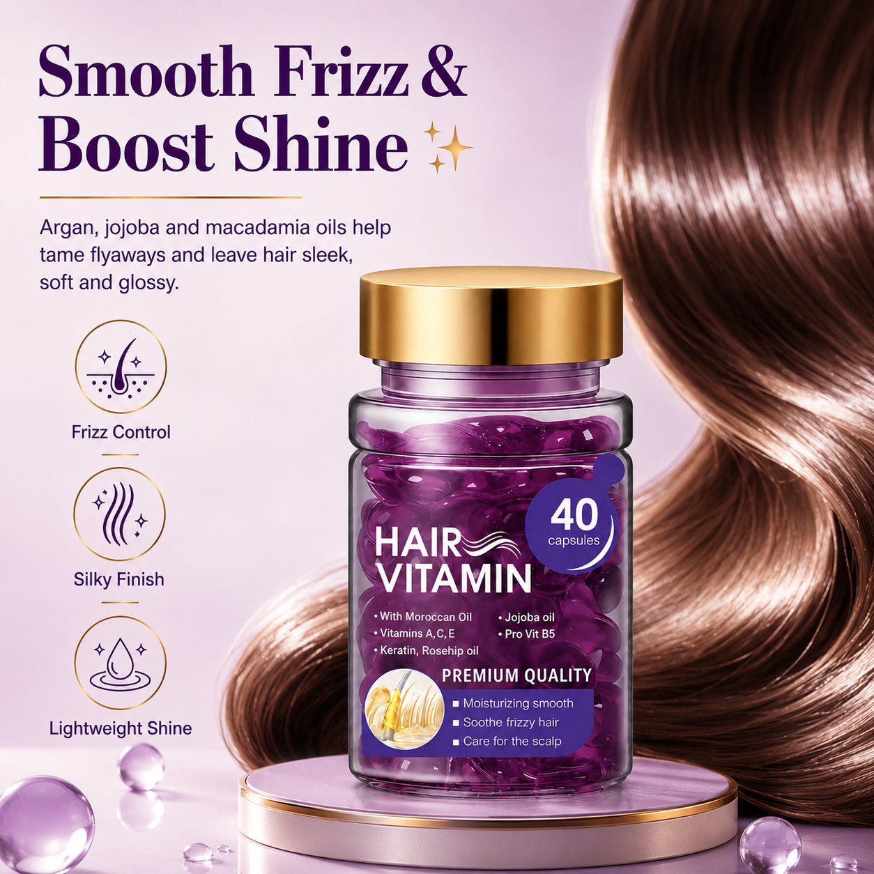 Hair Vitamin Capsules Infused with Violet Vitamins & Argan Oil for Color-Treated 💇‍♀️