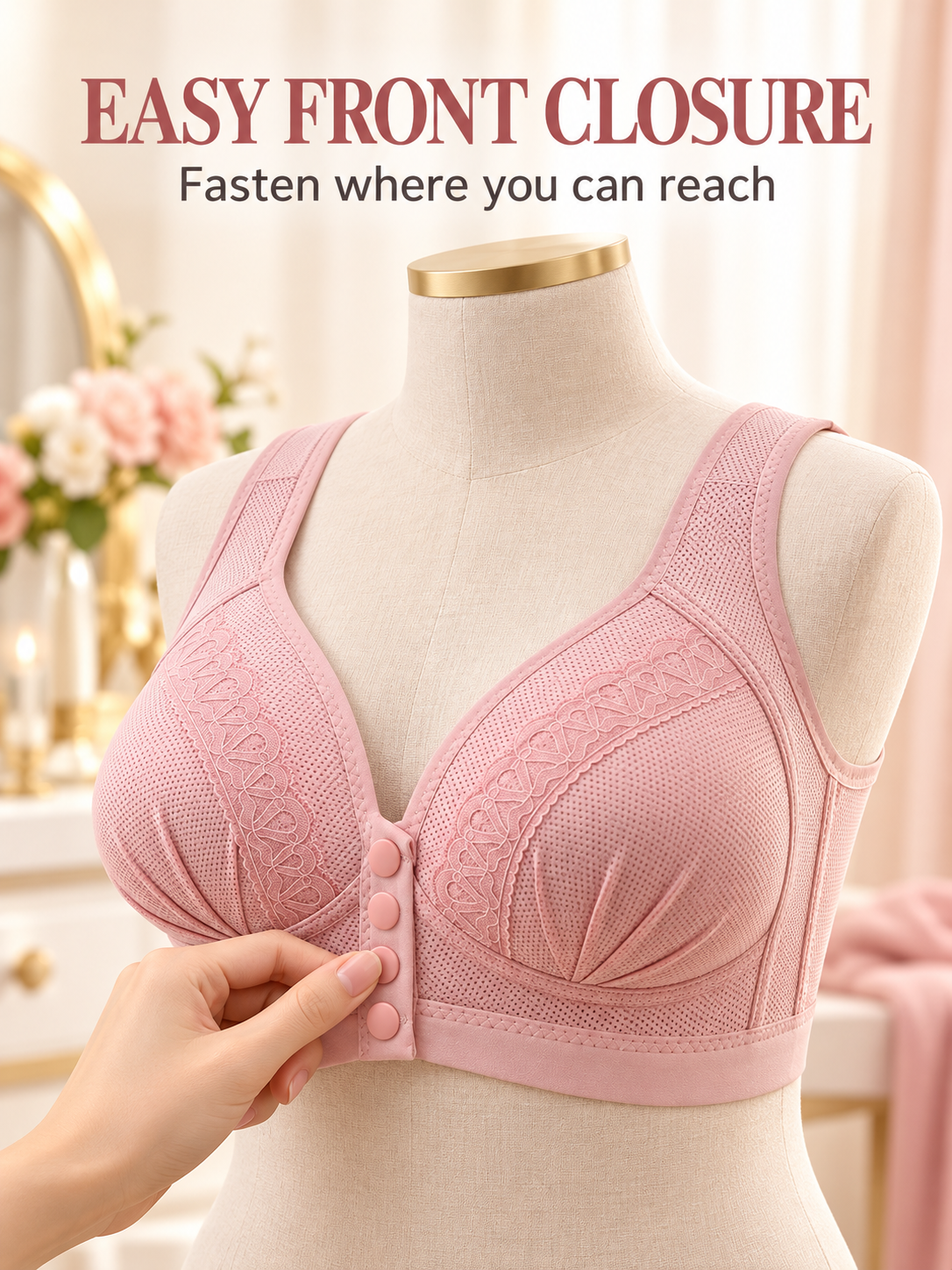 🌸 Wireless Front-Closure Bra – Wide Straps & Full Coverage