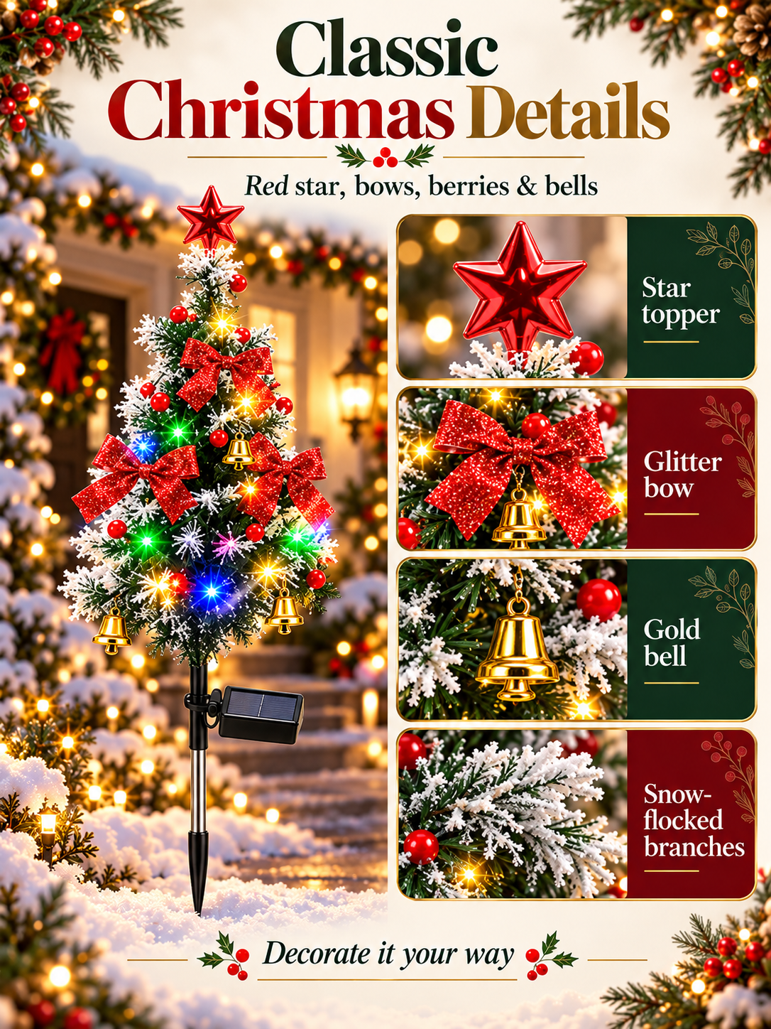 🎄 Solar Christmas Tree Lights – 4-Pack DIY Outdoor Holiday Decor