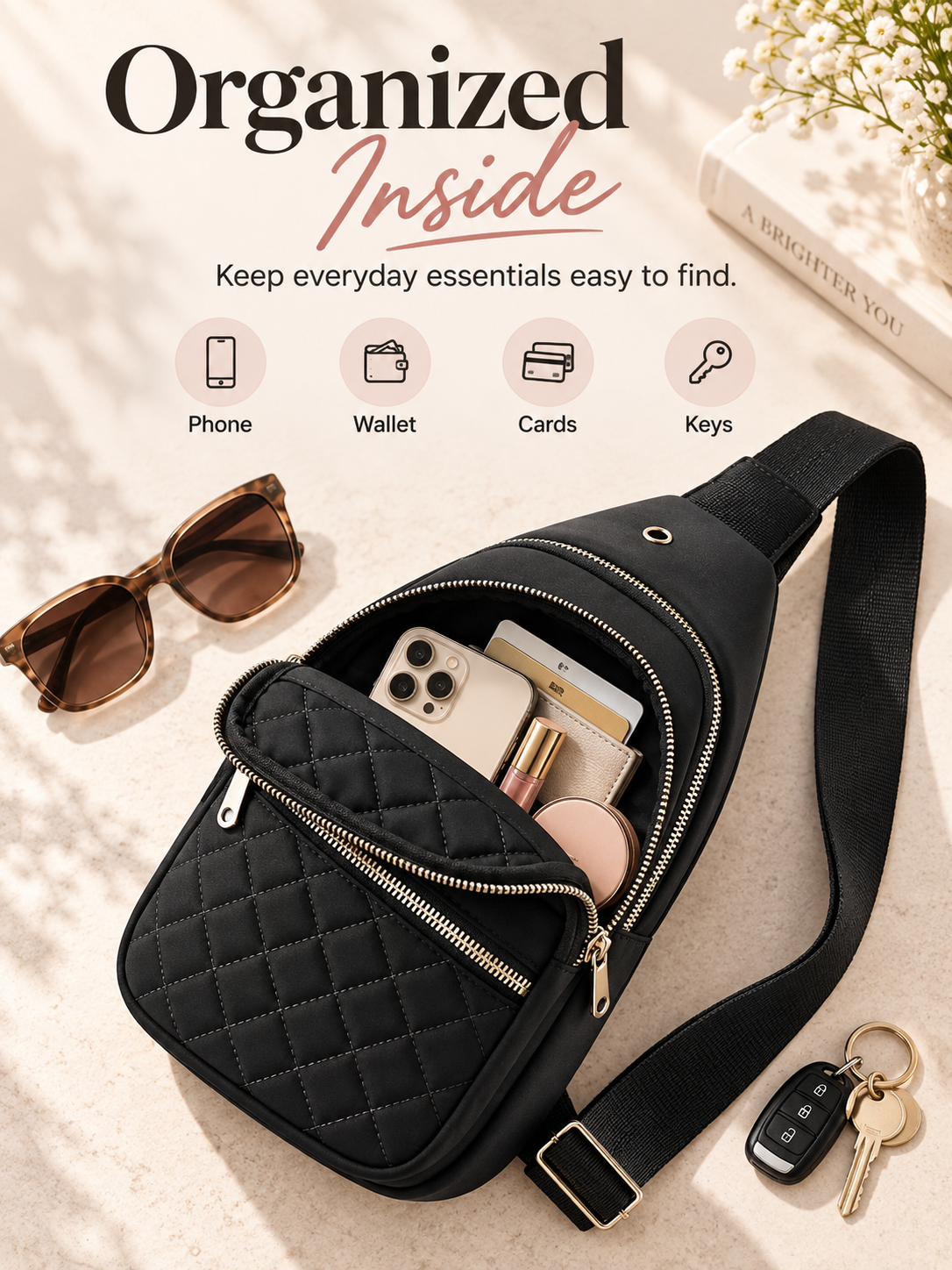 Women's Solid Color Quilted Waterproof Belt Bag - Adjustable Strap, Large Capacity, Matching Multiple Pockets