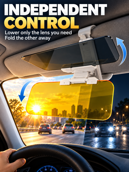 ☀️ 2-in-1 Day & Night Anti-Glare Car Visor Extender – Adjustable Dual-Lens Driving Shield