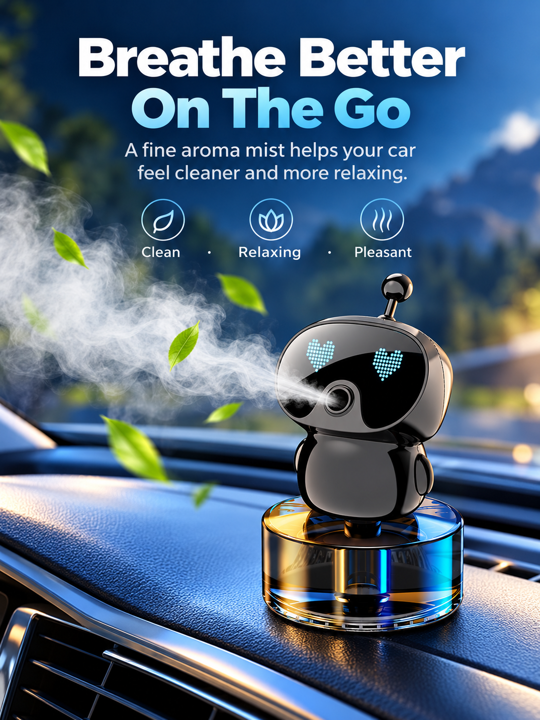 🤖 Smart Car Air Freshener – Rechargeable LED Expression Aroma Diffuser For A Fresh & Fun Drive
