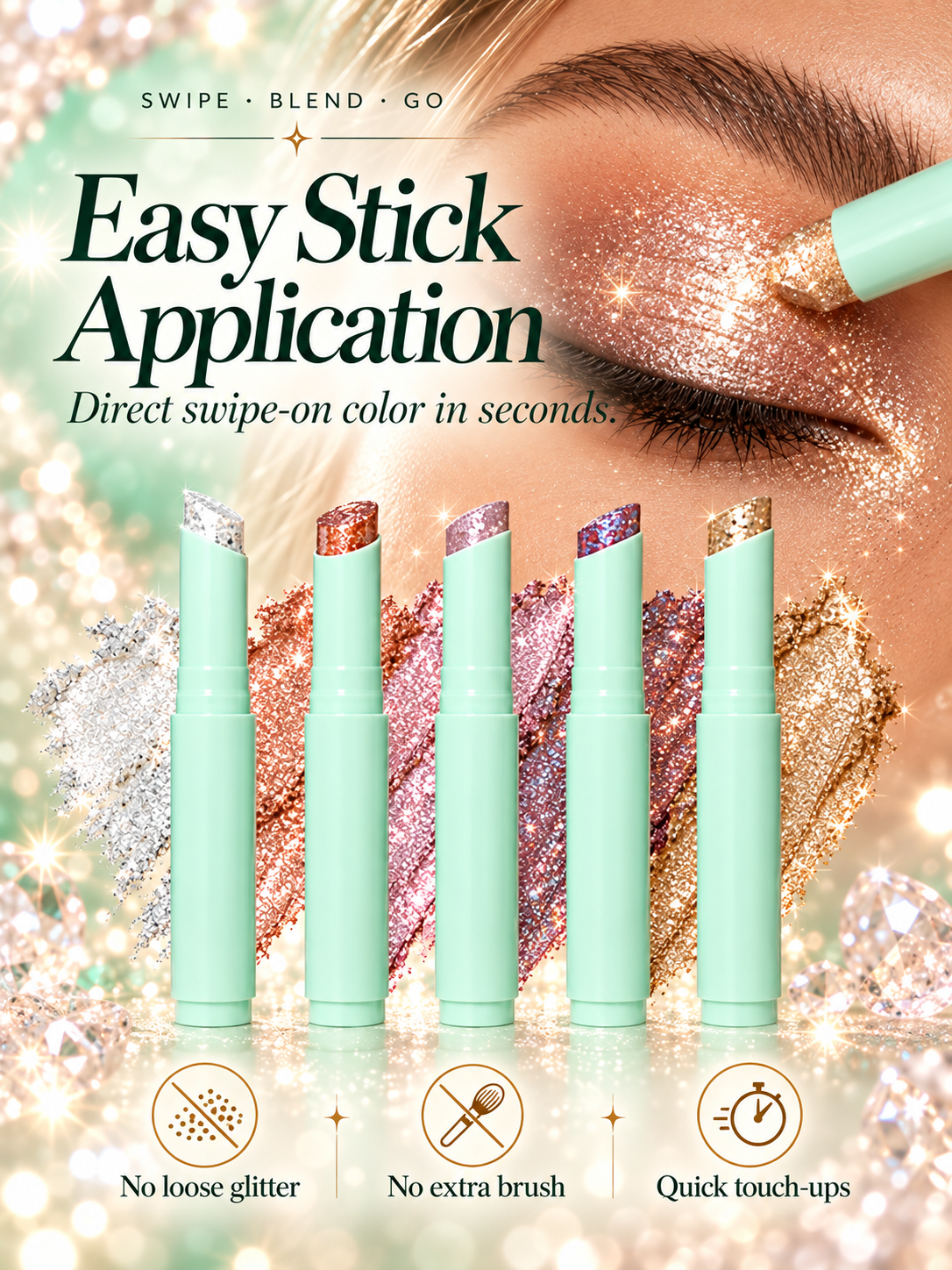 ✨ 5-Piece Glitter Eyeshadow Stick Set – High-Shine Shimmer Makeup