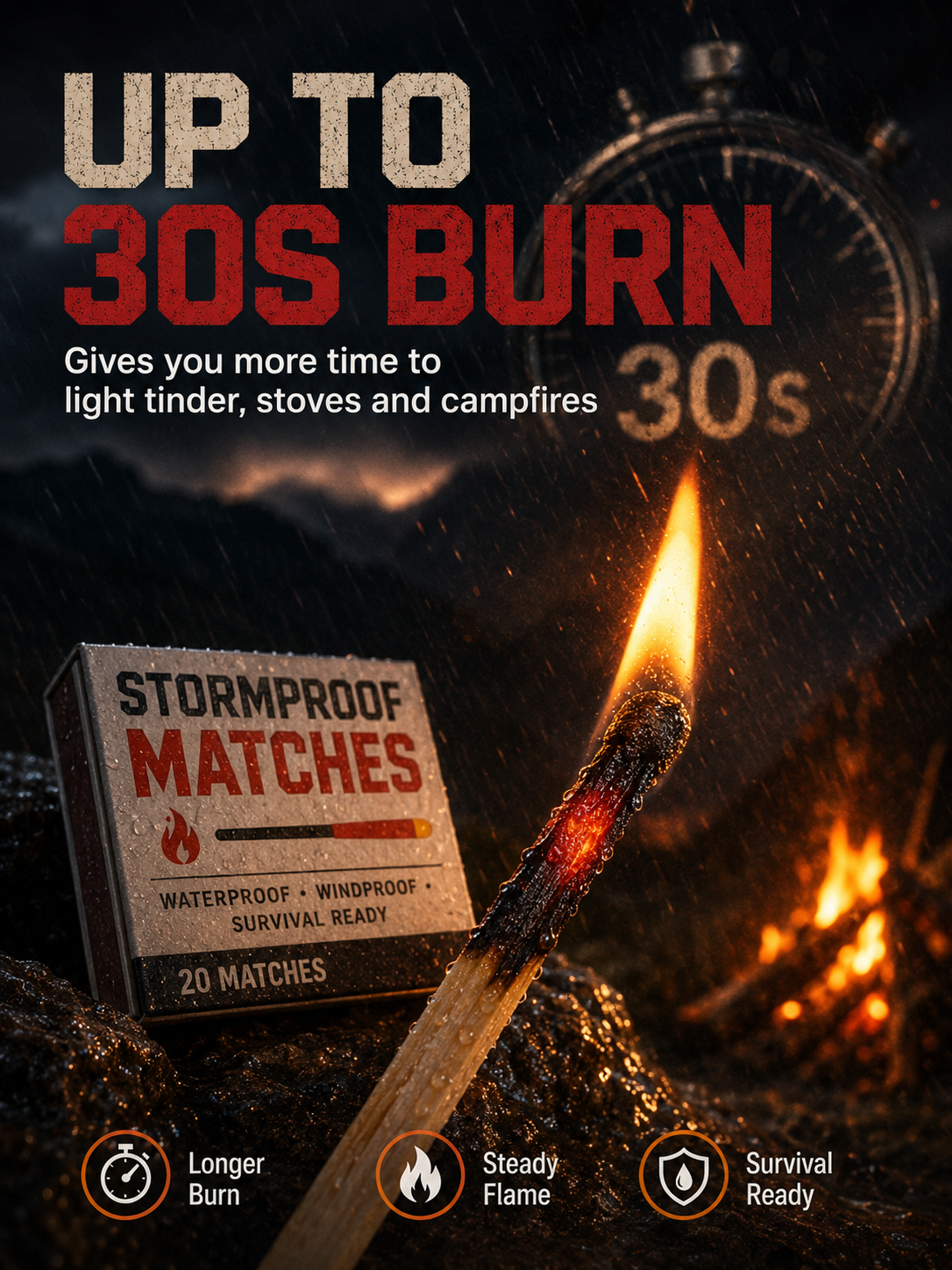🔥 Stormproof Matches – Windproof Outdoor Emergency Fire Starter