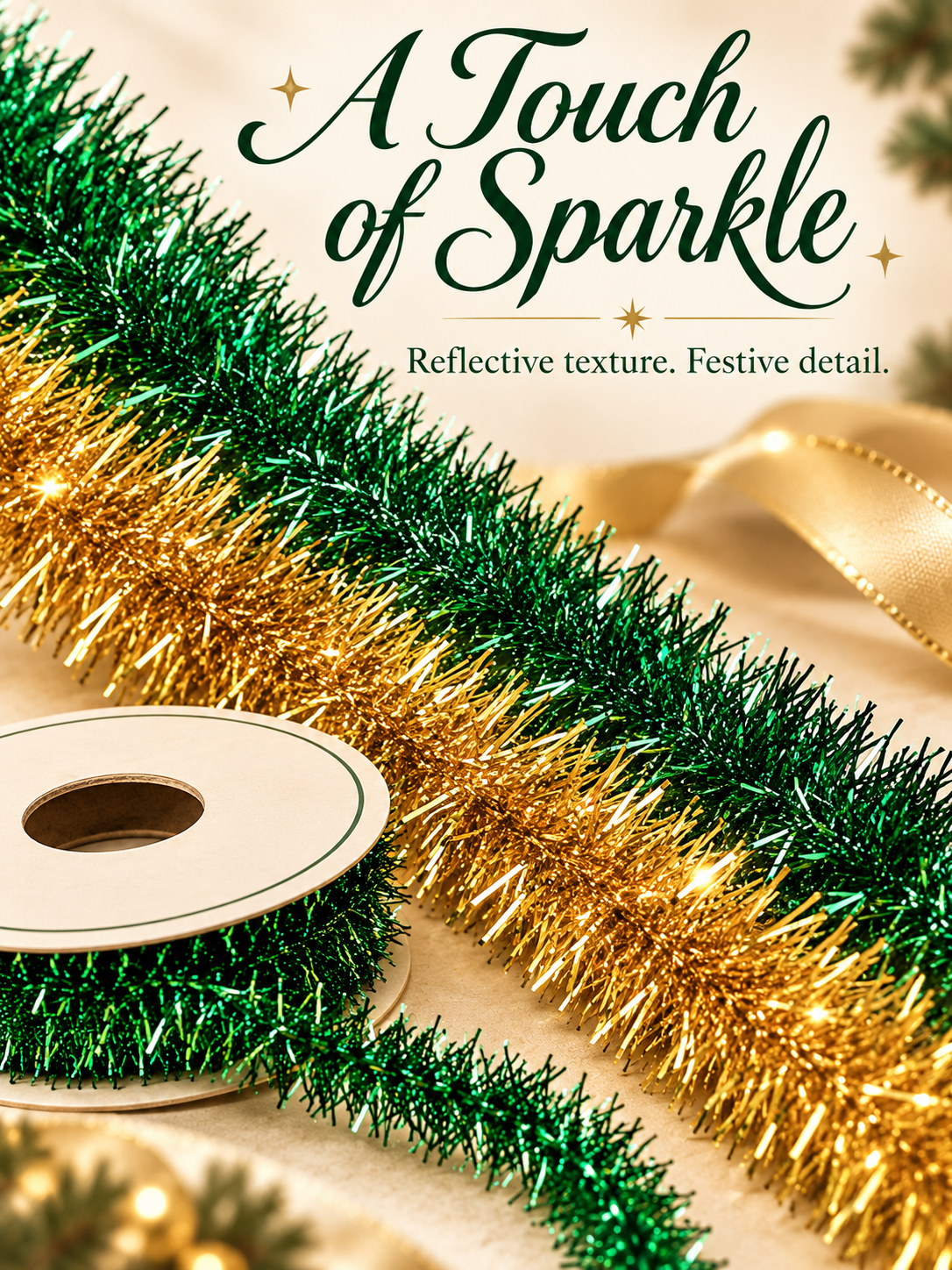 ✨ Metallic Tinsel Trim – Sparkling Decoration for Gift Wrapping & Holiday Crafts