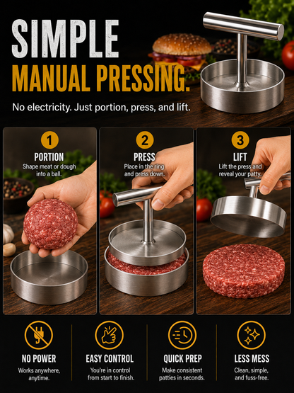 🍔 BBQ FAVORITE | Manual Burger Patty Press – Uniform Round Patties for Grilling, Meal Prep & Home Cooking