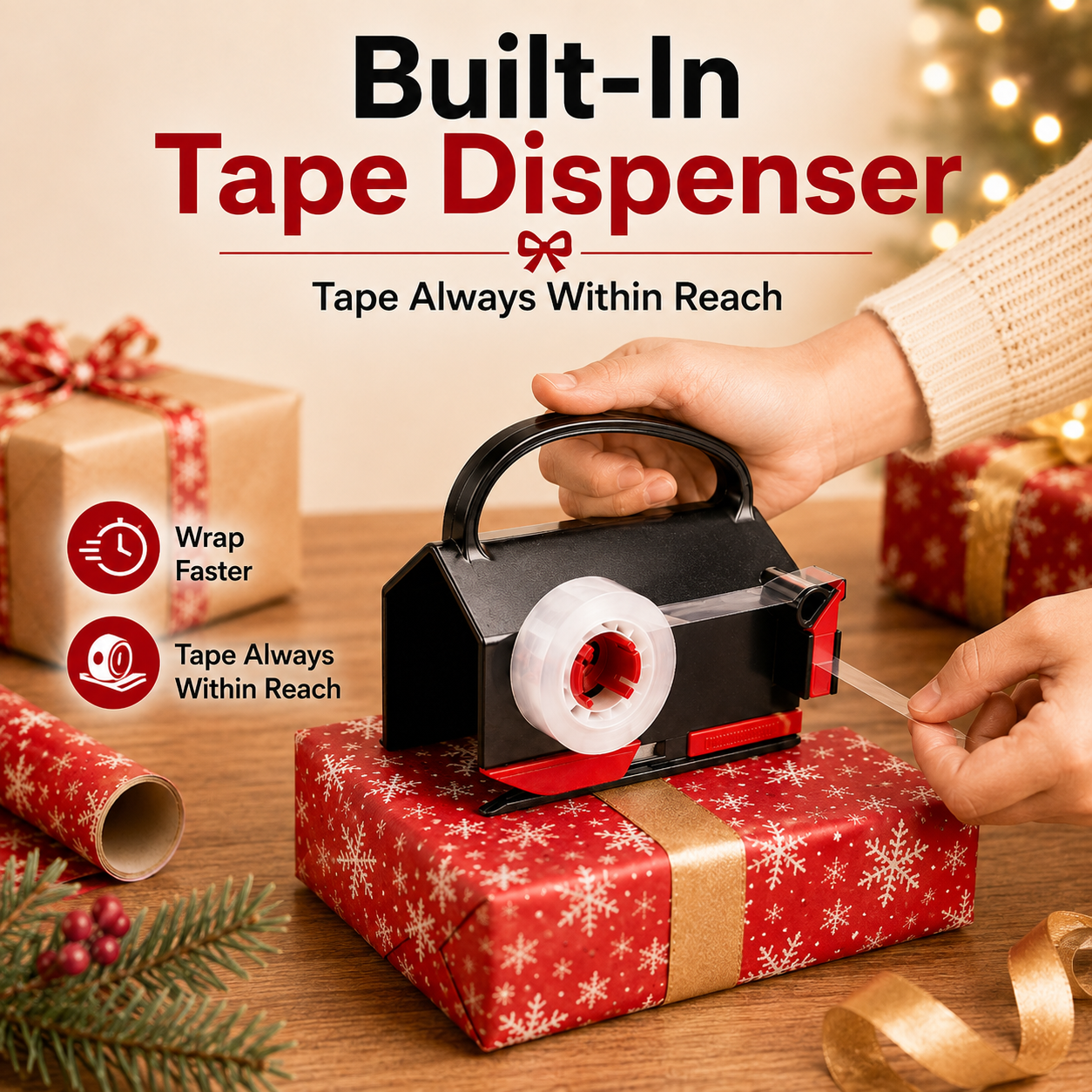 🎁 Buy 1 Get 2 Free – 2-in-1 Wrapping Cutter & Tape Dispenser