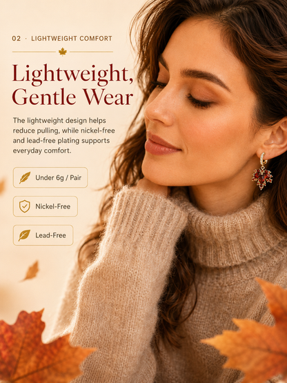 🍁 Autumn Glow: Crystal Maple Leaf Drop Earrings in Gold Finish